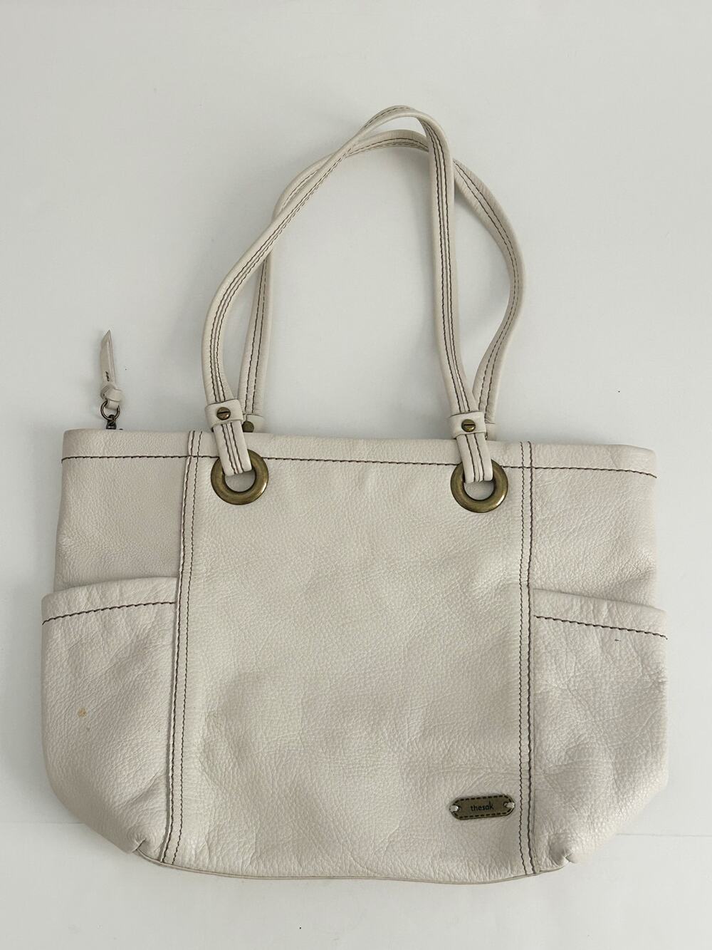 THE SAK CREAM PEBBLED LEATHER TOTE BAG